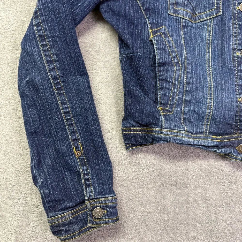 New‎ Look Kids Jean Jacket Size L Blue Denim Long Sleeves Pockets Cotton Spandex